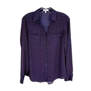 Express Portofiino Blouse Womens Size Small Navy Pink Diamond Print Career Shirt